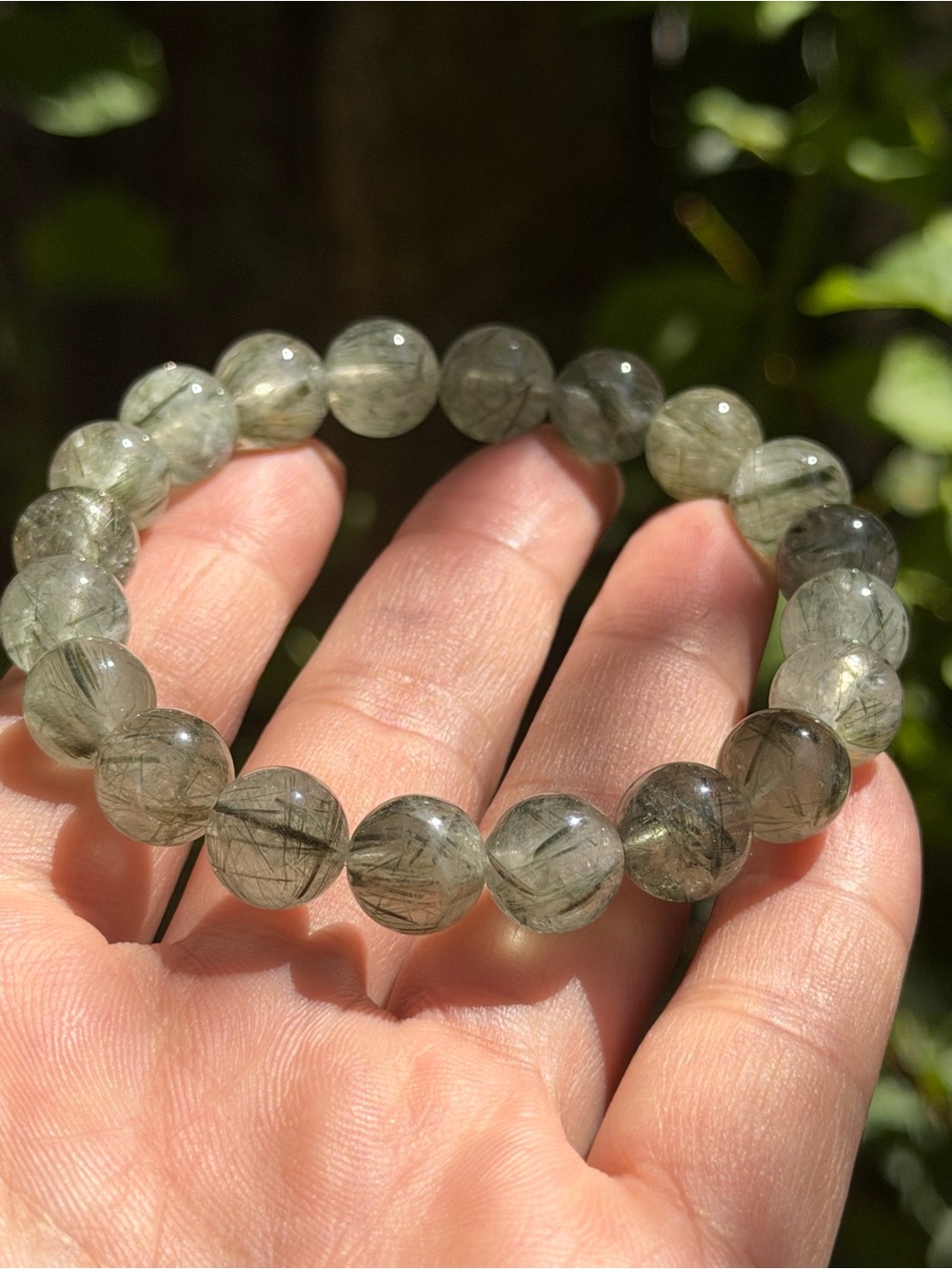 10mm Green Rutilated Quartz Beaded Stretch Bracelet 2001